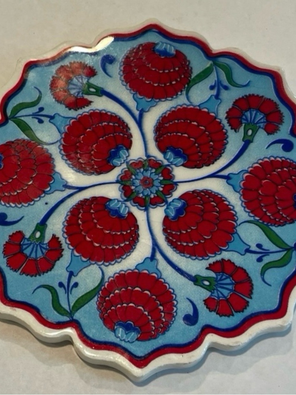 Ceramic Red & Blue Floral Trivet Decor Art Heat Resistant Home  Padded